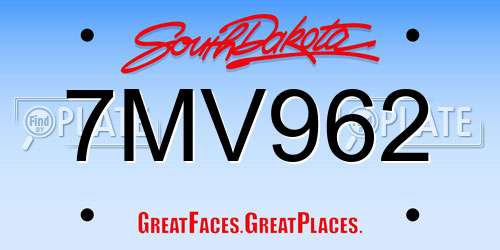 7MV962 South Dakota License Plate