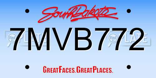 7MVB772 South Dakota License Plate