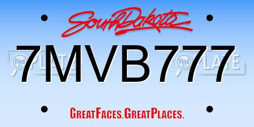 7MVB777 South Dakota License Plate