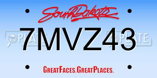7MVZ43 South Dakota License Plate