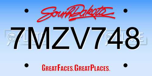 7MZV748 South Dakota License Plate
