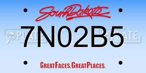 7N02B5 South Dakota License Plate