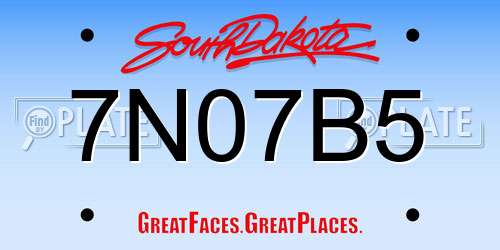 7N07B5 South Dakota License Plate