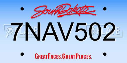 7NAV502 South Dakota License Plate