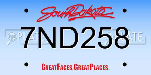 7ND258 South Dakota License Plate