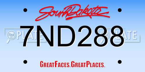 7ND288 South Dakota License Plate