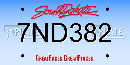 7ND382 South Dakota License Plate