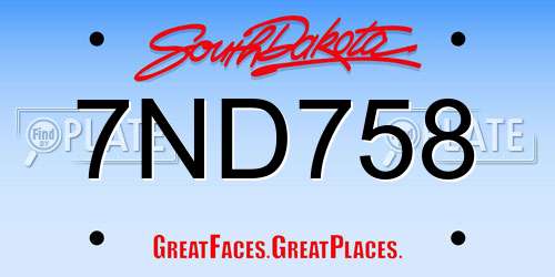 7ND758 South Dakota License Plate