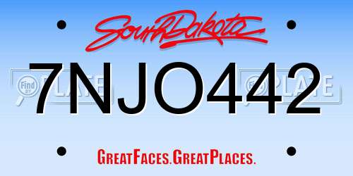 7NJO442 South Dakota License Plate