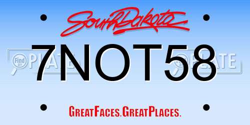 7NOT58 South Dakota License Plate