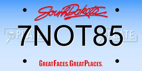 7NOT85 South Dakota License Plate