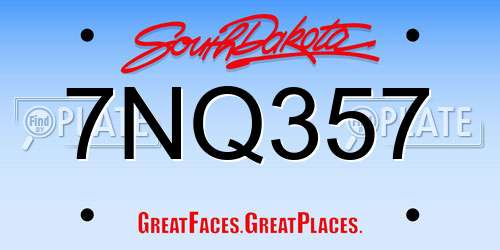 7NQ357 South Dakota License Plate