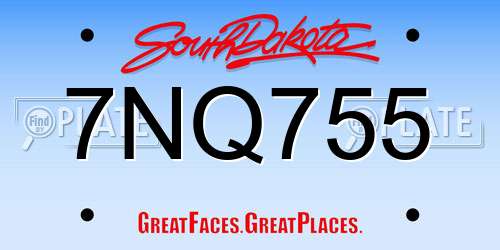 7NQ755 South Dakota License Plate