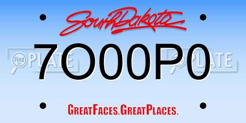 7O00P0 South Dakota License Plate