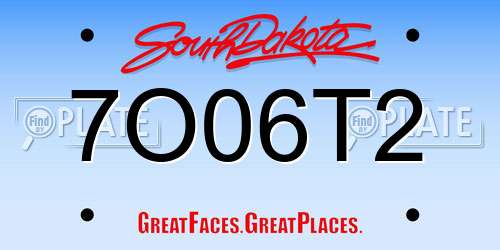 7O06T2 South Dakota License Plate