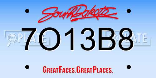 7O13B8 South Dakota License Plate