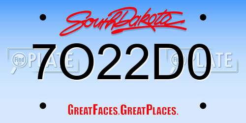 7O22D0 South Dakota License Plate