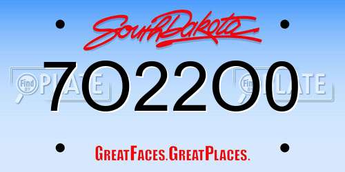 7O22O0 South Dakota License Plate