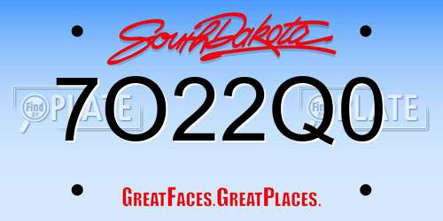 7O22Q0 South Dakota License Plate