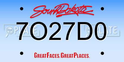 7O27D0 South Dakota License Plate