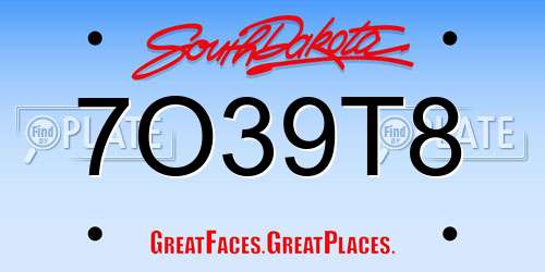 7O39T8 South Dakota License Plate