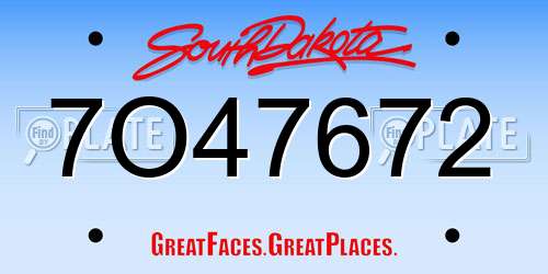 7O47672 South Dakota License Plate
