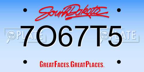 7O67T5 South Dakota License Plate