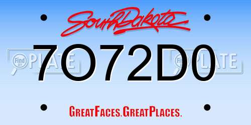 7O72D0 South Dakota License Plate