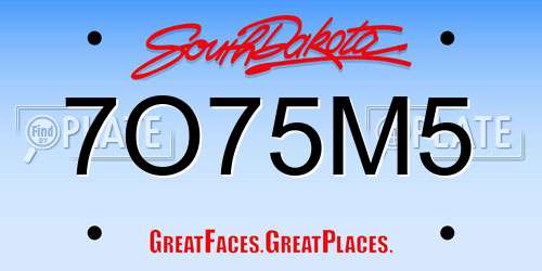 7O75M5 South Dakota License Plate