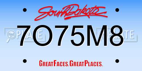 7O75M8 South Dakota License Plate