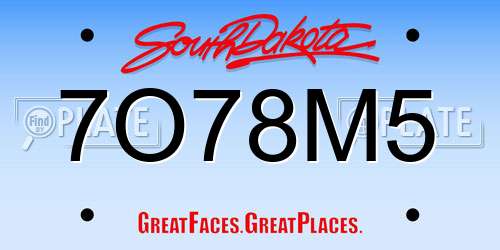 7O78M5 South Dakota License Plate