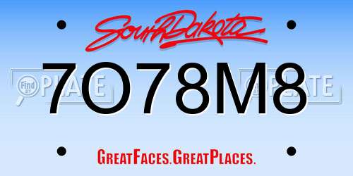 7O78M8 South Dakota License Plate