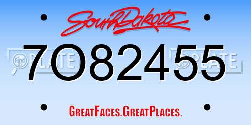 7O82455 South Dakota License Plate