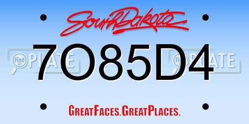 7O85D4 South Dakota License Plate