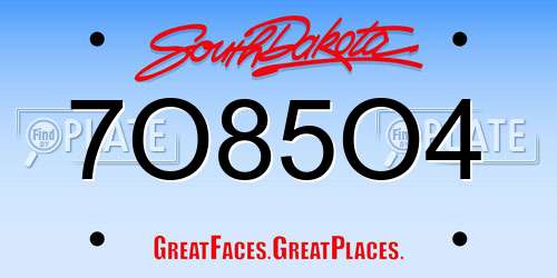 7O85O4 South Dakota License Plate