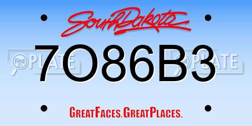 7O86B3 South Dakota License Plate
