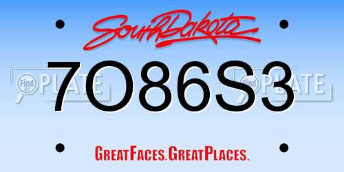 7O86S3 South Dakota License Plate