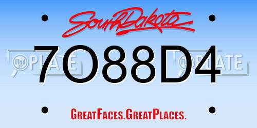 7O88D4 South Dakota License Plate