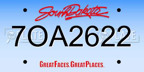 7OA2622 South Dakota License Plate
