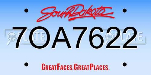 7OA7622 South Dakota License Plate