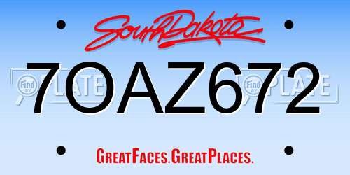 7OAZ672 South Dakota License Plate