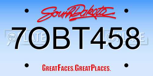7OBT458 South Dakota License Plate