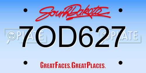 7OD627 South Dakota License Plate