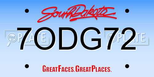 7ODG72 South Dakota License Plate