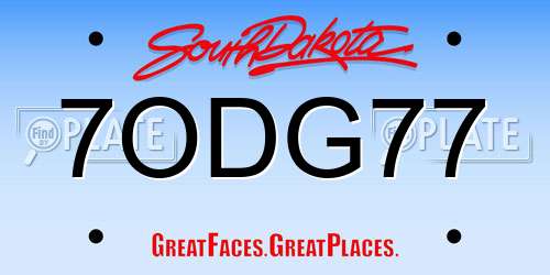 7ODG77 South Dakota License Plate