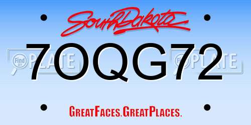 7OQG72 South Dakota License Plate