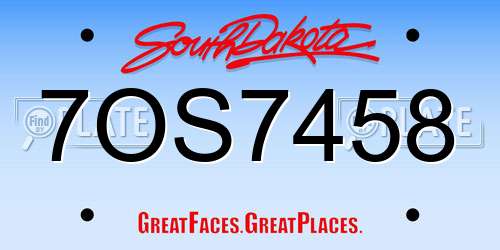 7OS7458 South Dakota License Plate