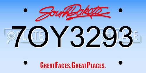 7OY3293 South Dakota License Plate