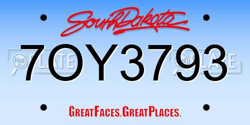 7OY3793 South Dakota License Plate