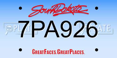 7PA926 South Dakota License Plate